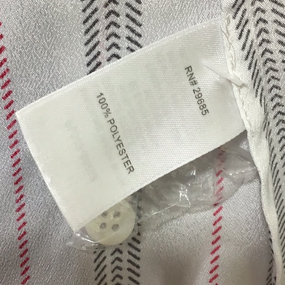 🌲 PENDLETON White Black Red Pinstripe Crepe Semi Sheer Tailored Dress Blouse - Picture 4 of 6